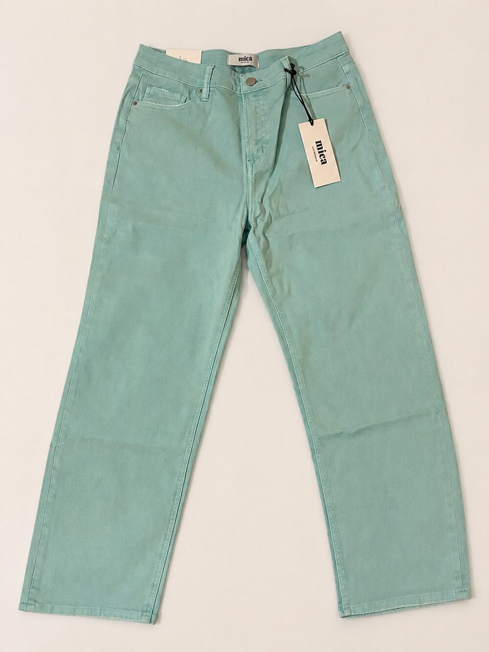 NWT Mica Denim Mint Green Super High Rise Relaxed Straight Jeans Size 31